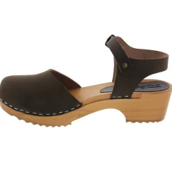 BJORK ALMA Swedish Wood Clog Brown Leather Sandals