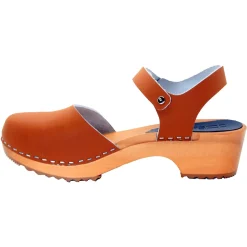 BJORK ALMA Swedish Wood Clog Cognac Leather Sandals