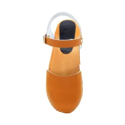 BJORK ALMA Swedish Wood Clog Cognac Leather Sandals