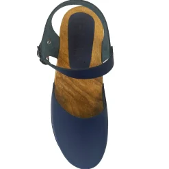 BJORK ALMA Swedish Wood Clog Navy Leather Sandals