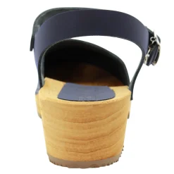 BJORK ALMA Swedish Wood Clog Navy Leather Sandals