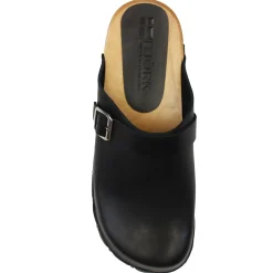 BJORK Anna Wood Full Grain Black Leather Clogs