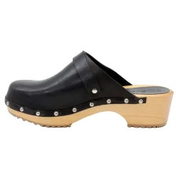 BJORK Anna Wood Full Grain Black Leather Clogs