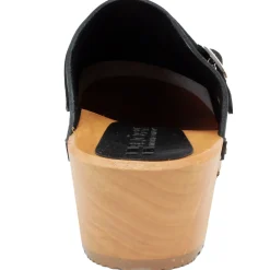 BJORK Anna Wood Full Grain Black Leather Clogs