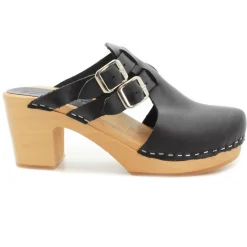 BJORK Brigetta Mid-heel Fashion Leather Wooden Clogs - CLOSEOUT