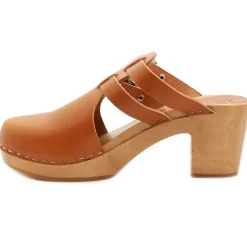 BJORK Brigetta Mid-heel Fashion Leather Wooden Clogs - CLOSEOUT