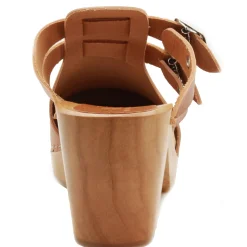 BJORK Brigetta Mid-heel Fashion Leather Wooden Clogs - CLOSEOUT