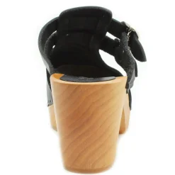 BJORK Brigetta Mid-heel Fashion Leather Wooden Clogs - CLOSEOUT