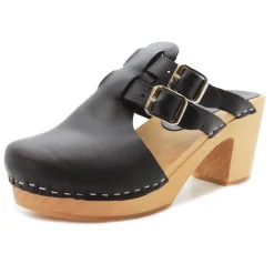 BJORK Brigetta Mid-heel Fashion Leather Wooden Clogs - CLOSEOUT