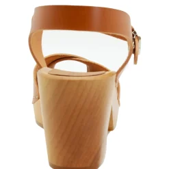 BJORK Duve Mid-heel Leather Peep Toe Wooden Clog Sandals