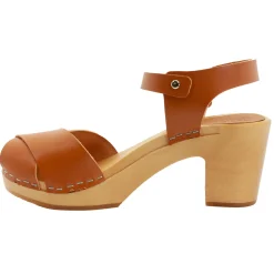 BJORK Duve Mid-heel Leather Peep Toe Wooden Clog Sandals