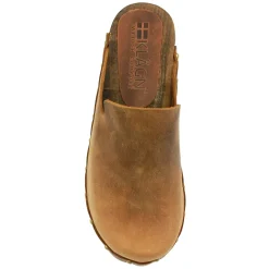 BJORK Elin Wood Open Back Full Grain Oiled Leather Clogs