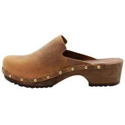 BJORK Elin Wood Open Back Full Grain Oiled Leather Clogs