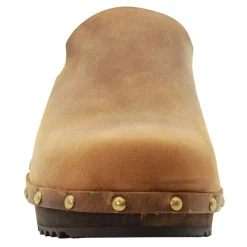 BJORK Elin Wood Open Back Full Grain Oiled Leather Clogs