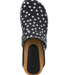 BJORK Emma Wood Open Back Black Polka Dots Leather Clogs - CLOSEOUT