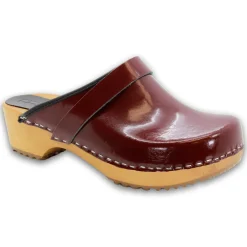 BJORK LEIA Wood Classic Open Back Maroon Patent Leather Clogs - CLOSEOUT