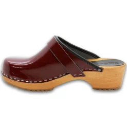 BJORK LEIA Wood Classic Open Back Maroon Patent Leather Clogs - CLOSEOUT