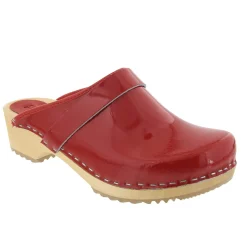 BJORK LEIA Wood Open Back Red Patent Leather Clogs