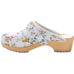 BJORK Linnea Wood Open Back Flower Print Leather Clogs - FACTORY SECOND