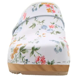 BJORK Linnea Wood Open Back Flower Print Leather Clogs - FACTORY SECOND