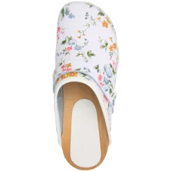 BJORK Linnea Wood Open Back Flower Print Leather Clogs - FACTORY SECOND