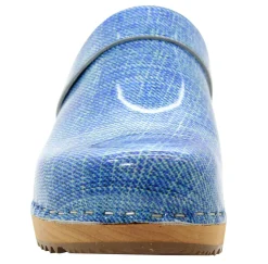 BJORK Maja Denim Wood Open Back Leather Clogs - CLOSEOUT