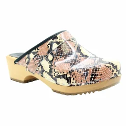 BJORK Maja Open Back Python Leather Clogs
