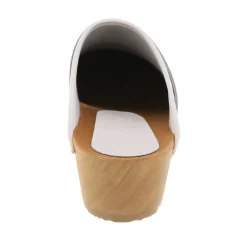 BJORK Maja White Wood Open Back Leather Clogs