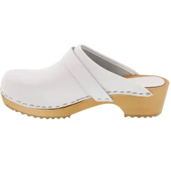 BJORK Maja White Wood Open Back Leather Clogs