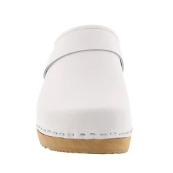 BJORK Maja White Wood Open Back Leather Clogs