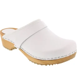 BJORK Maja White Wood Open Back Leather Clogs