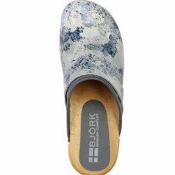 BJORK Maja Wood Abby Printed Leather Clogs
