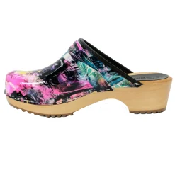 BJORK Maja Wood Graffiti II Leather Clogs