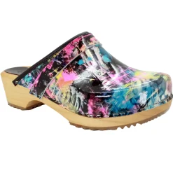 BJORK Maja Wood Graffiti II Leather Clogs