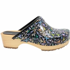 BJORK Maja Wood Hope Ribbons Printed Leather Clogs