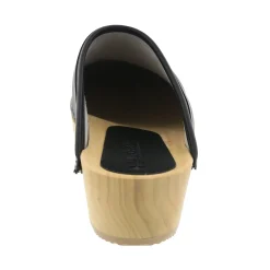 BJORK Maja Wood Open Back Black Leather Clogs