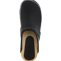 BJORK Maja Wood Open Back Black Leather Clogs