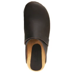 BJORK Maja Wood Open Back Brown Oiled Leather Clogs