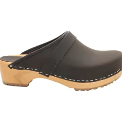 BJORK Maja Wood Open Back Brown Oiled Leather Clogs