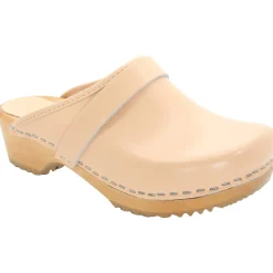 BJORK Maja Wood Open Back Clogs in Almond Leather