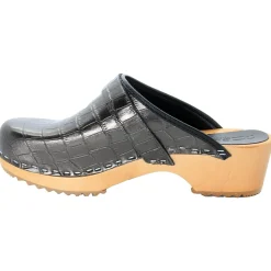 BJORK Maja Wood Open Back Croco Print Leather Clogs - CLOSEOUT