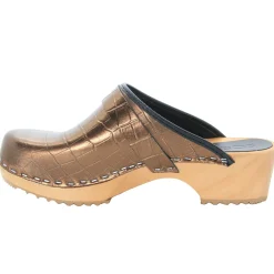 BJORK Maja Wood Open Back Croco Print Leather Clogs - CLOSEOUT