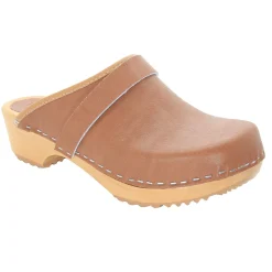 BJORK Maja Wood Open Back Leather Clogs