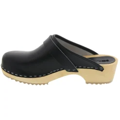 BJORK Maja Wood Open Back Leather Clogs
