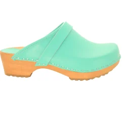 BJORK Maja Wood Open Back Leather Clogs