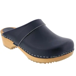 BJORK Maja Wood Open Back Leather Clogs