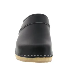 BJORK Maja Wood Open Back Leather Clogs