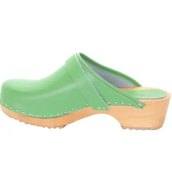 BJORK Maja Wood Open Back Leather Clogs