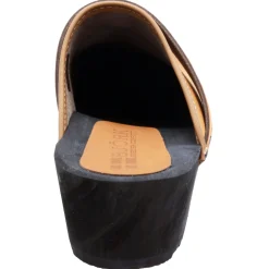 BJORK Maja Wood Open Back Leather Clogs in Cognac