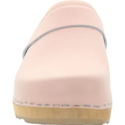 BJORK Maja Wood Open Back Pink Leather Clogs